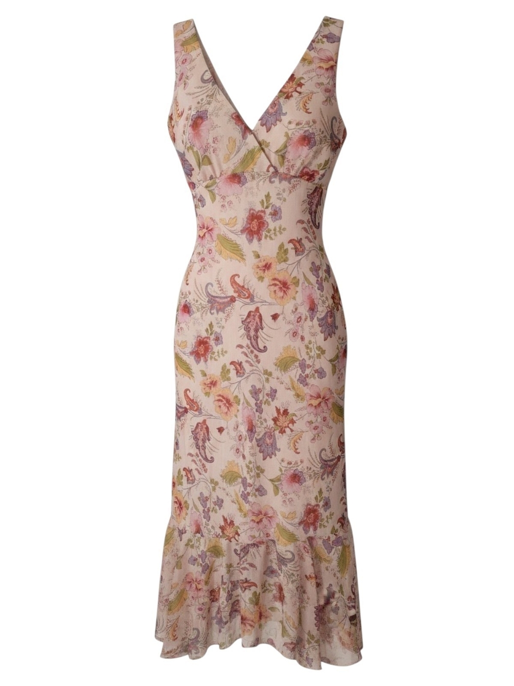 VTG Jonathan Martin Studio 100% Silk Paisley Floral Midi Dress Sz 10 Asymmetric
